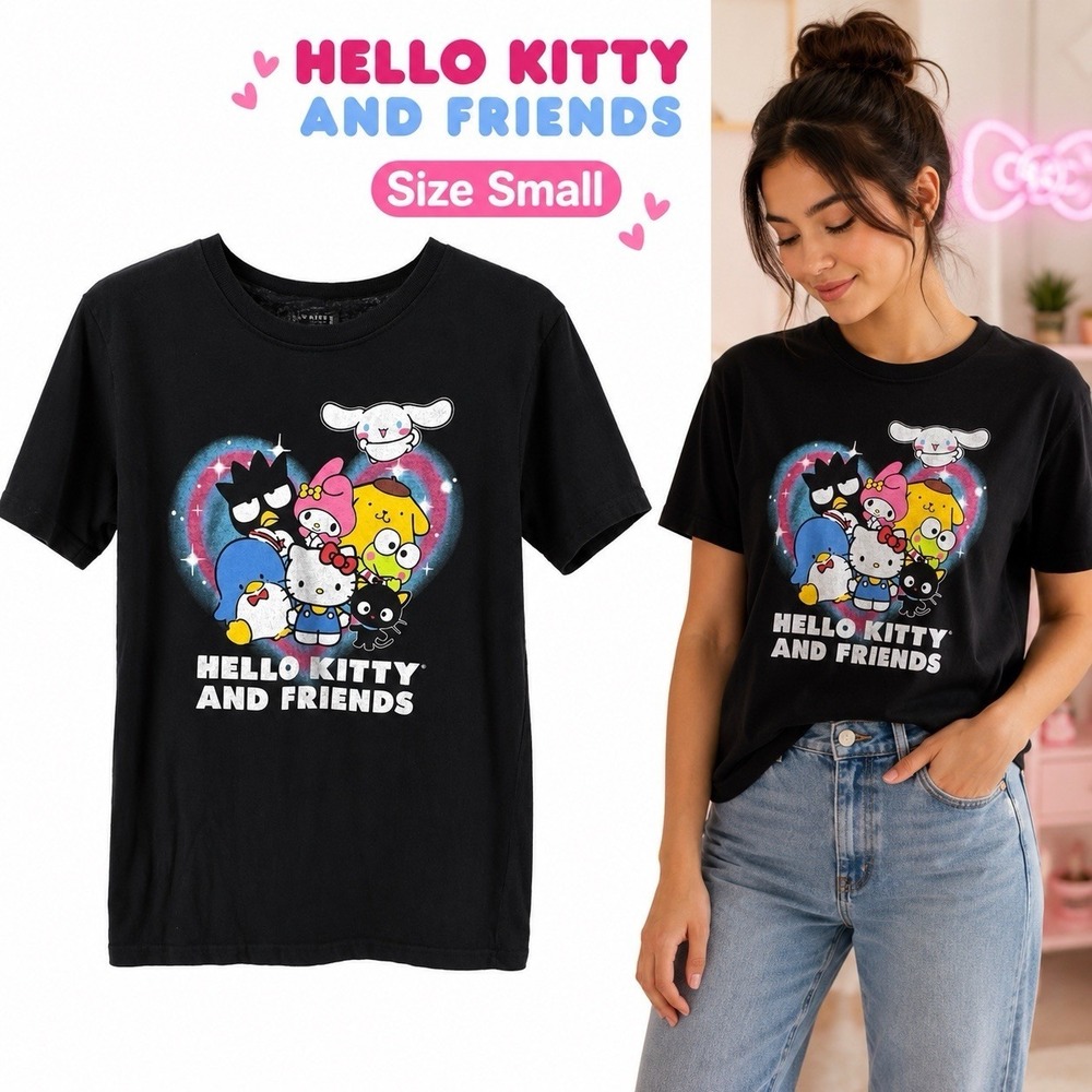 Hello Kitty & Friends Sanrio Graphic T-Shirt Women's Small Black 2024 Tee